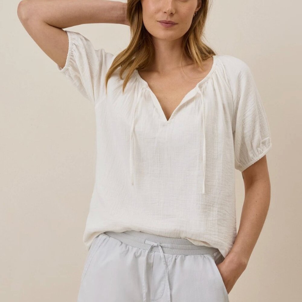 Pact OrganicCoastal Double Gauze Boho Popover Top Sea Salt Medium